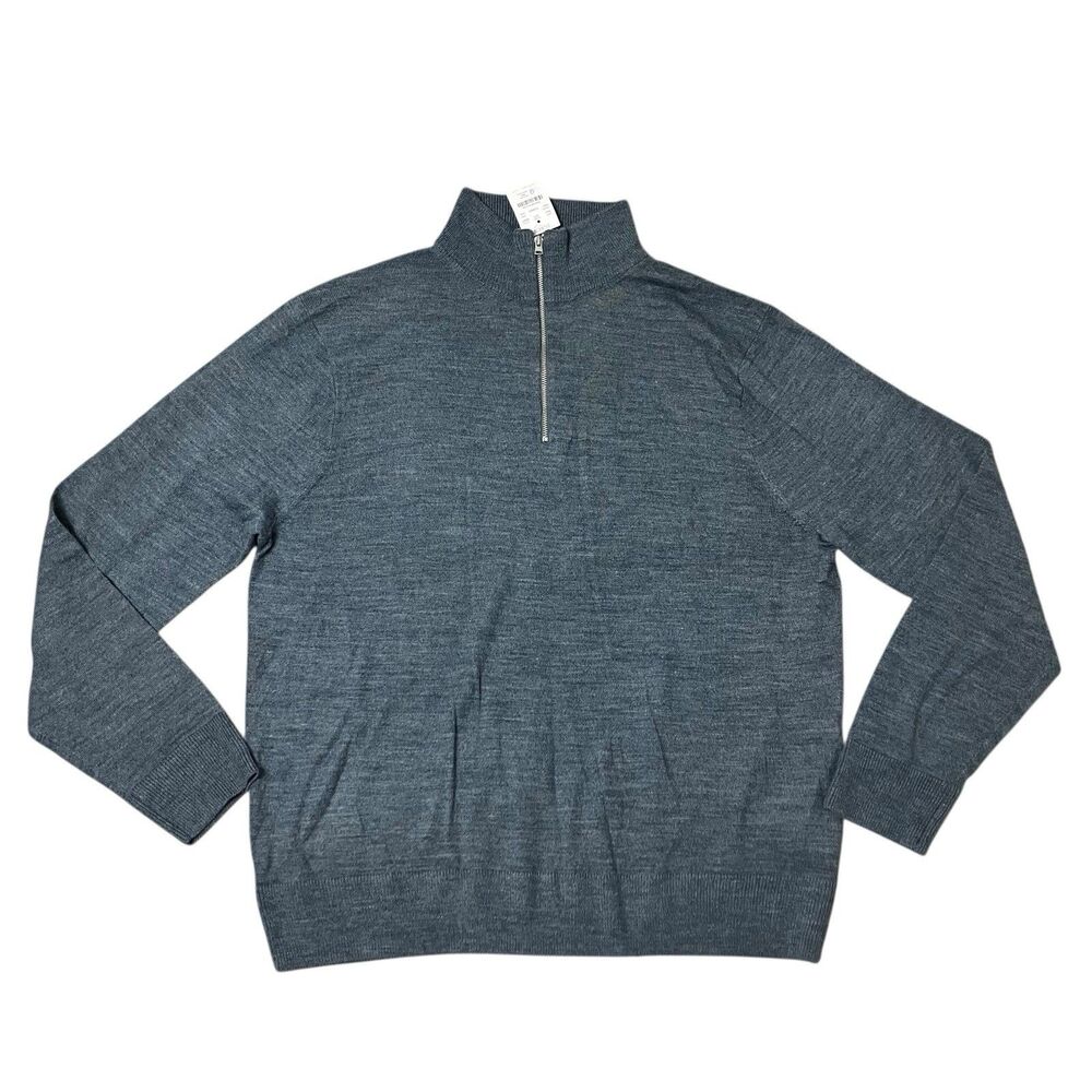 J Crew Sweater‎ Mens XXL Grey Merino Wool Blend 1/4 Zip Mock Neck Neutral BB697